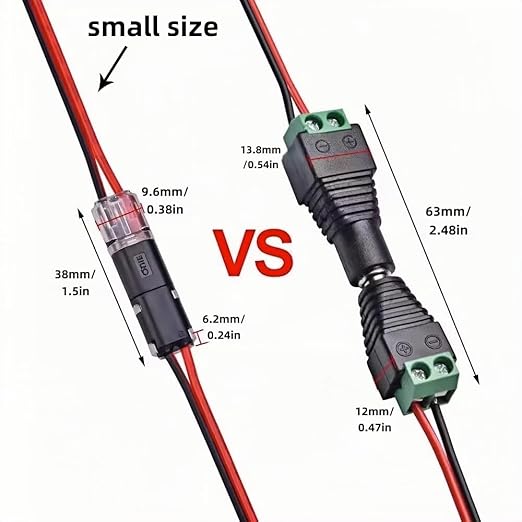 D2 2Pin Way 18-22AWG Waterproof Wire 1.5-2.1mm Push-in Led Strip Lights Connectors, Double Wire Plug in Connector - 20 Pcs Quick Disconnect Wire Connector