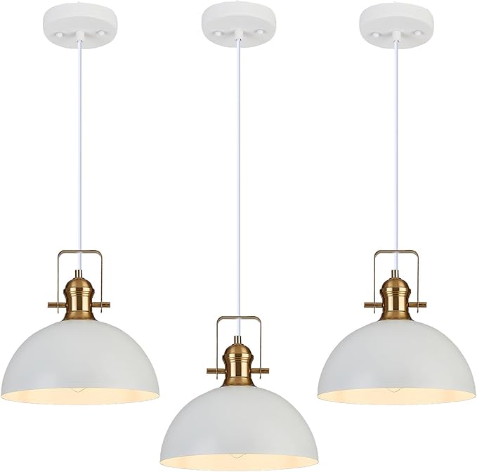 12 Inch Pendant Lights for Kitchen Island Matte White Farmhouse Pendant Light fixtures Adjustable Height Dome Hanging Light for Dinning Room Bedroom Hallway,3 Packs