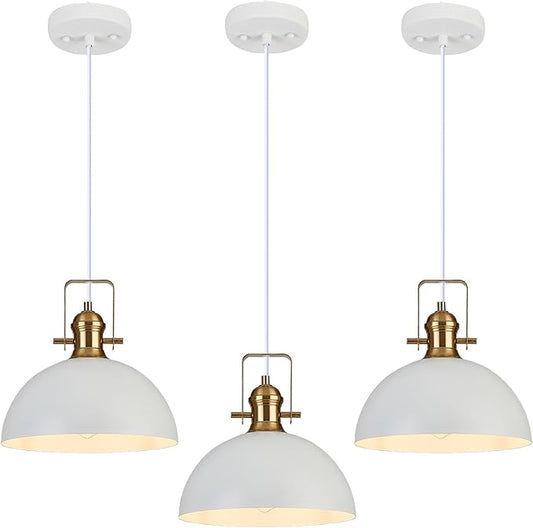 12 Inch Pendant Lights for Kitchen Island Matte White Farmhouse Pendant Light fixtures Adjustable Height Dome Hanging Light for Dinning Room Bedroom Hallway,3 Packs