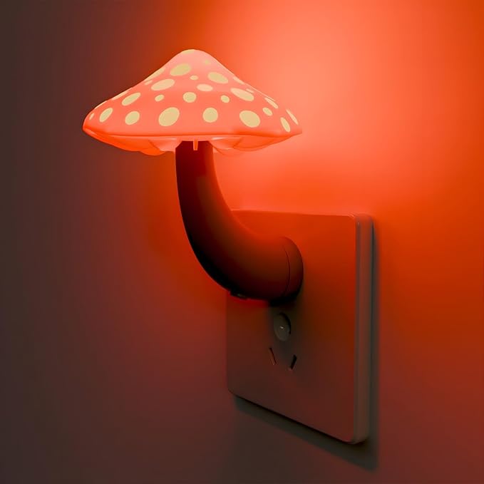 Colorful Life Remote Control Mushroom Night Light – Three‑Color Warm LED Bedside Lamp, Cute Mushroom Design with Dimmer & Timer (Warm Red/Green/Yellow)