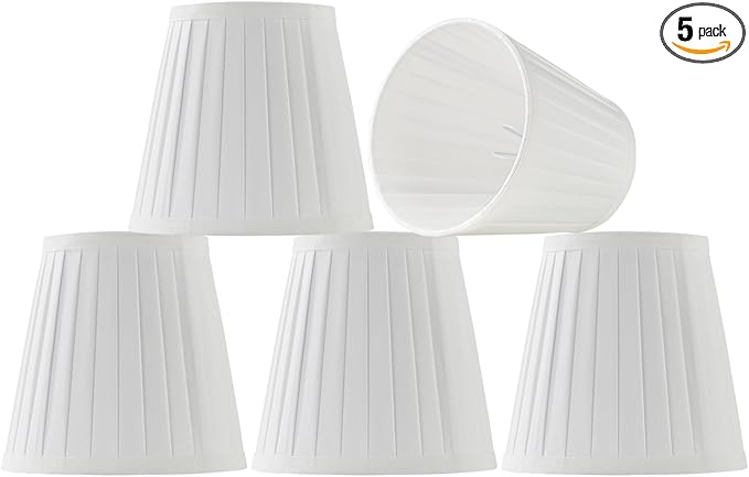 5 Pack White Silk Pleated Chandelier Shades, 4" Top x 6" Bottom x 6" High, 4x6x6 Inch Clip On E12 Bulb, Pendant Light Wall Sconce Lamp Shade, Silk-Pleat Handmade Barrel Lampshades Covers(Large Size)