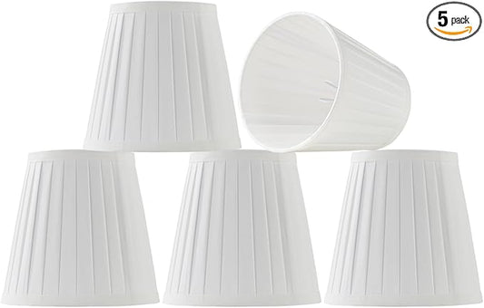 5 Pack White Silk Pleated Chandelier Shades, 4" Top x 6" Bottom x 6" High, 4x6x6 Inch Clip On E12 Bulb, Pendant Light Wall Sconce Lamp Shade, Silk-Pleat Handmade Barrel Lampshades Covers(Large Size)