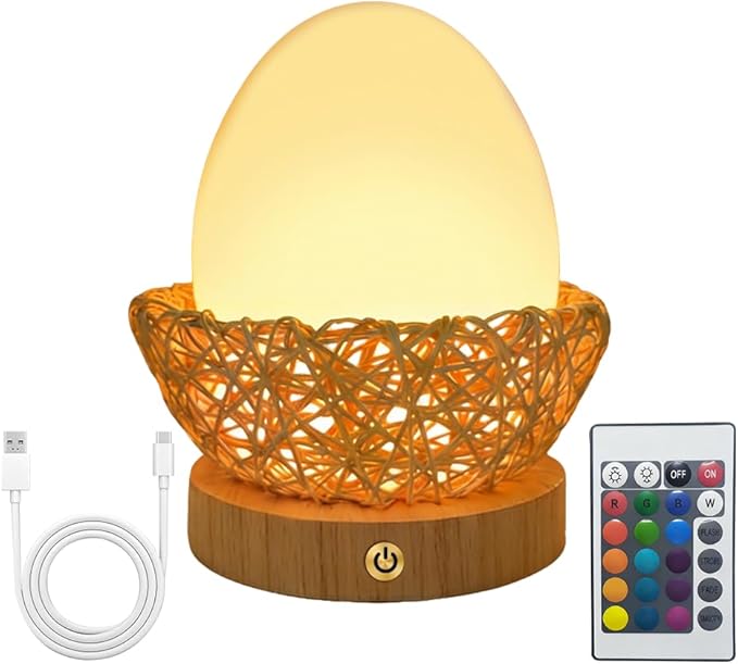 Egg Night Light for Kids,Rechargeable Bedside Lamp Remote & Touch Control Portable Nursery Night Light with 16 Colors Changing Mode for Baby Kids Nursery Bedroom Camping, Easter Christmas Themed Gifts