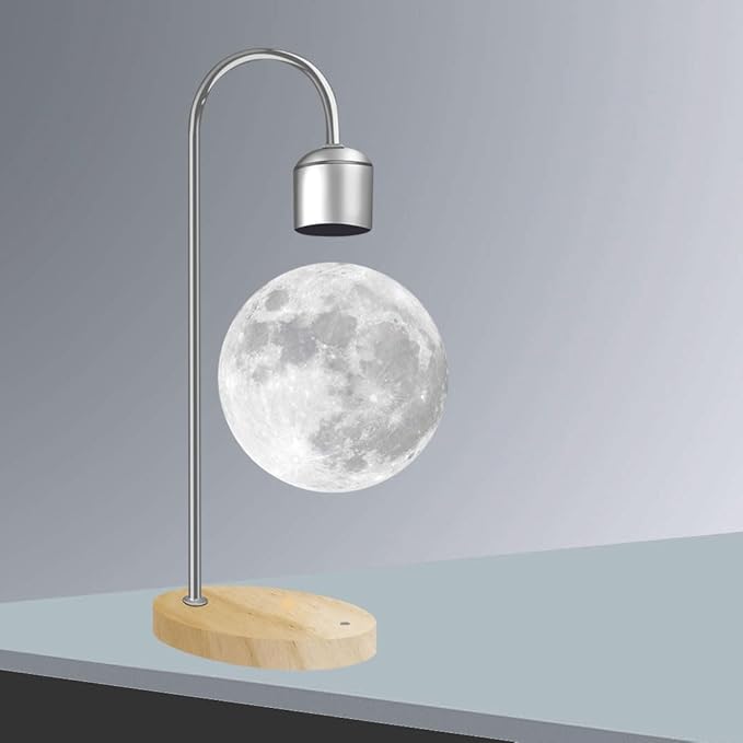 Magnetic Levitation Planetary Light with Wireless Phone Charger, Floating Moon Lamp, 360° Rotating Night Light for Girlfriend, Mom, Birthday, Anniversary(Silver,B)