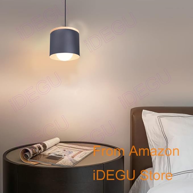 Scandinavian Style E27 Ceiling Light Fixture - Retro Wood and Iron Pendant Lamp for Bedroom, Dining Room, Kitchen - 12cm Black(# Negro)
