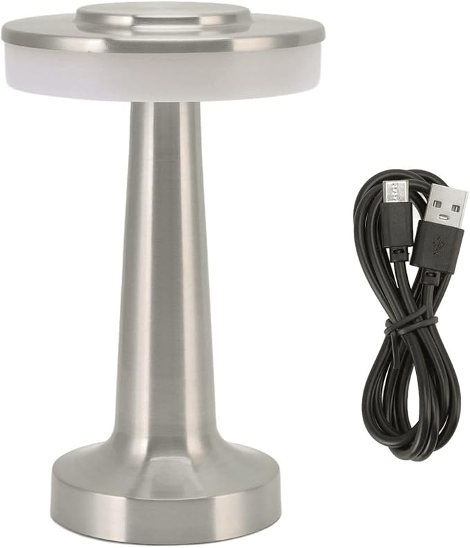 Marhynchus Rechargeable Portable LED Retro Touch Control Nightstand Lamp 3 Levels Color Temperature Night Light for Hotel(Silver)
