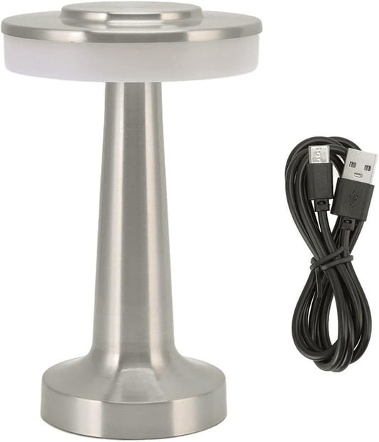 Marhynchus Rechargeable Portable LED Retro Touch Control Nightstand Lamp 3 Levels Color Temperature Night Light for Hotel(Silver)