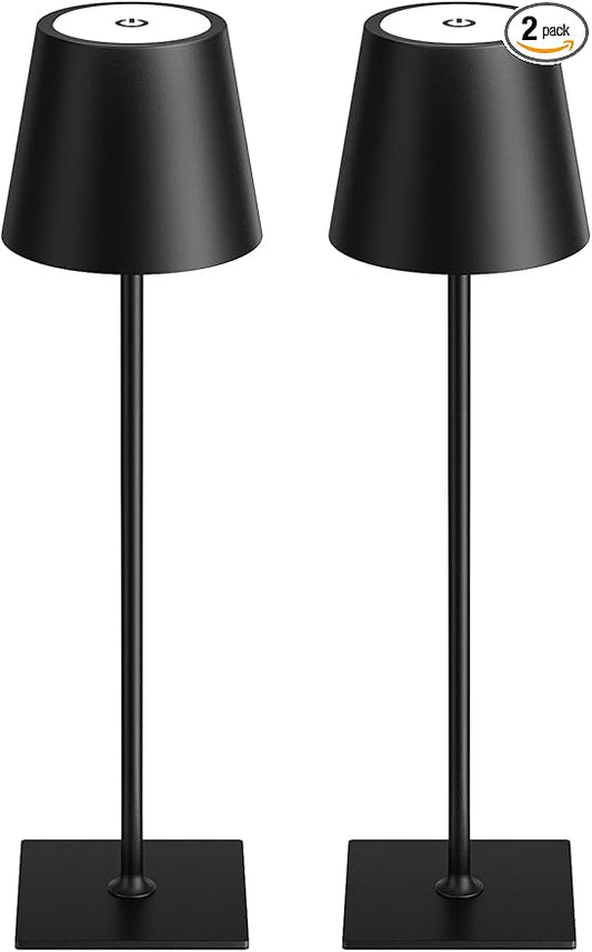 Kakanuo Cordless Rechargeable Table Lamp Black 5000mAh Battery Operated Lamps, 3 Colors Stepless Dimming Touch Lamp for Living Room, Kitchen Counter, Dining, Outdoor Patio, 2 Pack