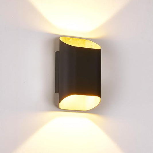 1 Pack Black & Gold Up & Down Wall Sconce Lamp 5%-100% Dimmable, Modern Indoor/Outdoor Light, IP65 Waterproof, 120V, 1200LM, 12W, 2700K-5000K 5-Color Selectable, CRI90+, ETL FCC Certified
