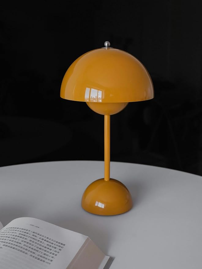 Modern Flower Bud Lamp 12" Cordless Touch Lamp Dimmable 2600mAh Rechargeable Desk Lamp Nordic Mushroom Lamp Nightstand Bedside Lamp for Bedroom Living Room(Mustard Yellow) No Reading Light