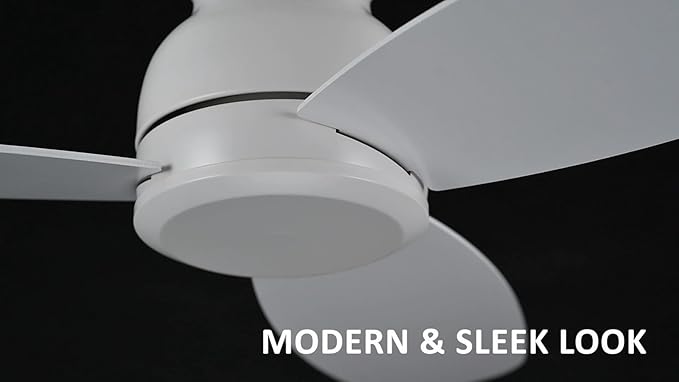 Carro 48 Inch Flush Mount Ceiling Fan without Lights, Ceiling Fan with Remote Low Profile White, 10-Speed Reversible DC Motor, 3 Dual Finish Blades, Indoor for Bedroom