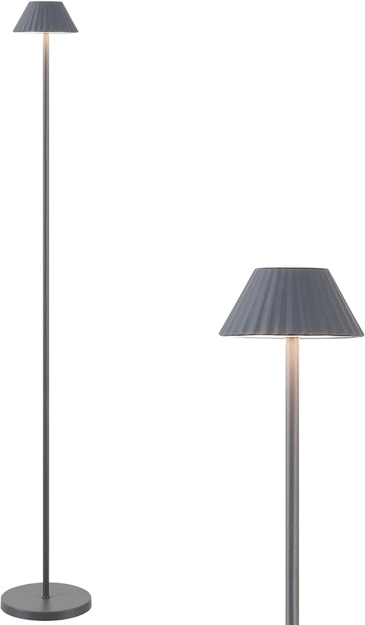 JONATHAN Y 44" Gray Modern Rechargeable Cordless LED Floor Lamp for Patio, Dimmable Minimalist Indoor Outdoor Standing Light, Pleated Iron Shade, Touch Sensor (JYL7168C)