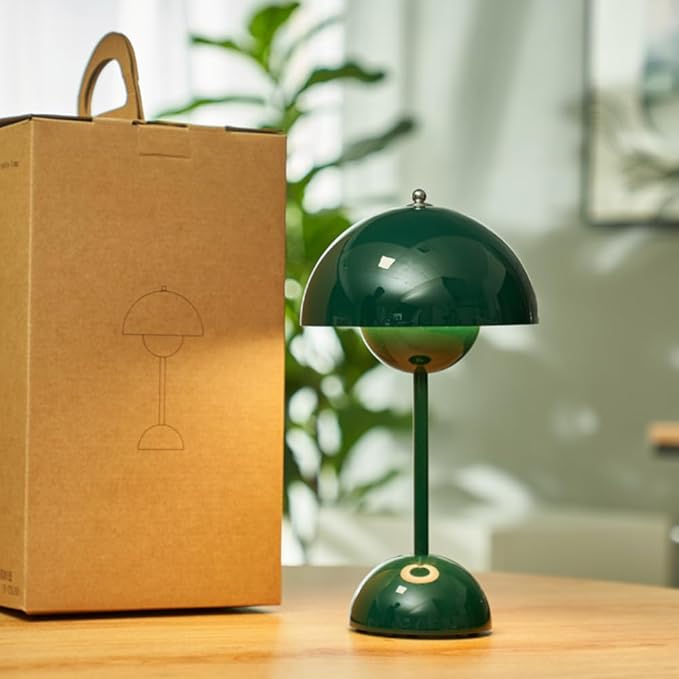 Modern Flower Bud Lamp 12" Cordless Touch Lamp Dimmable 2600mAh Rechargeable Desk Lamp Nordic Minimalist Mushroom Lamp Nightstand Bedside Lamp for Bedroom Living Room(Signal Green) No Reading Light ﻿