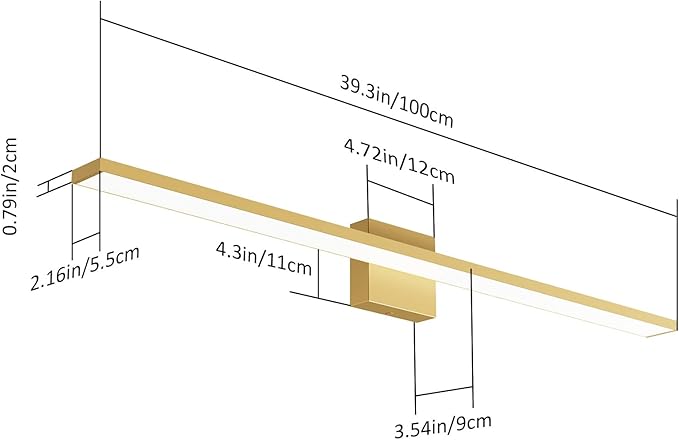 Ralbay Modern LED Gold Vanity Light for Bathroom 40inch 38W Frosted Aluminum Gold Bathroom Wall Lighting Fixtures Over Mirror White Light 6000K