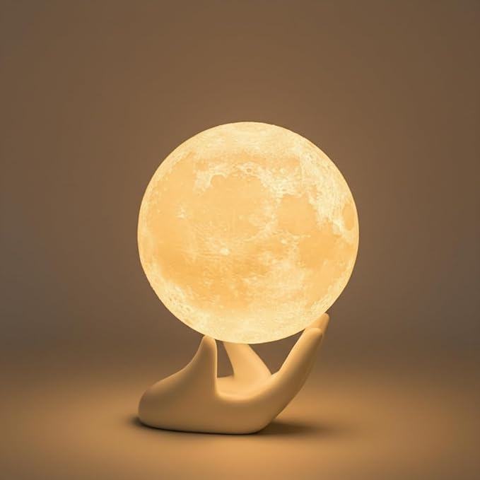 Mydethun 3.5 Inch 3D Moon Lamp – Valentine Gifts for Women Teenage Girls, Mood Lighting w/Ceramic Base, White Elephant Gifts in Dual-Color White/Yellow, Touch-Dimmable LED Night Light for Kids Room