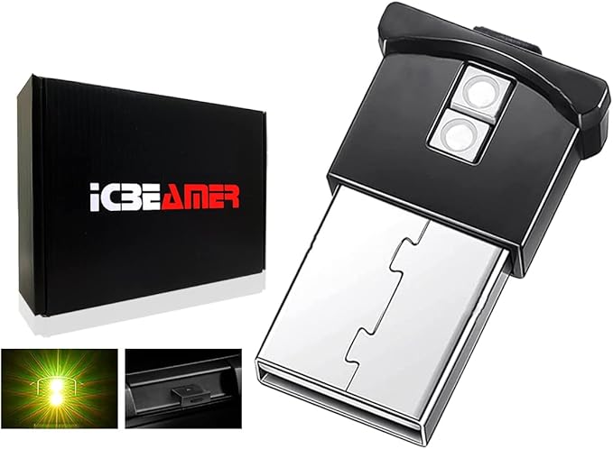 ICBEAMER Smart USB Color: Yellow | Auto LED Interface Plug-in Miniature Night Light LED for Automotive Car, Van, Pickup, Truck, Interior, Trunk, Enhance Mood Lighting.