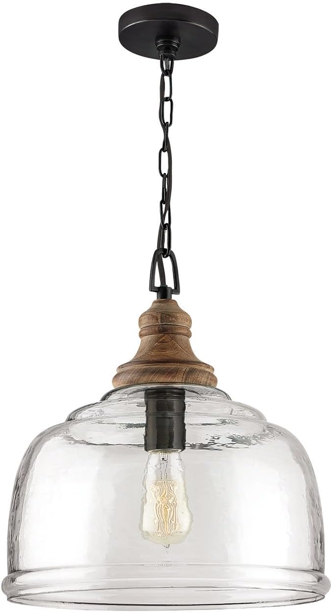 Capital Lighting 330318YG Julian Coastal Style Clear Organic Rippled Glass Dome Pendant, 1-Light 100 Watt, 16" H x 14" W, Grey Wash/Iron Silk