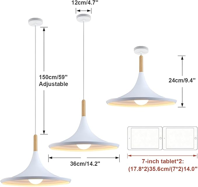 KCO Lighting White Barn Pendant Light 3-Pack Farmhouse Vintage Hanging Lamp with Adjustable Cord Rustic Ceiling Hanging Light Fixture