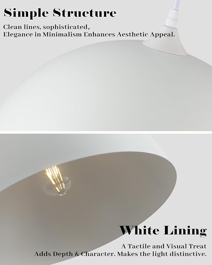 White Dome Pendant Lights Kitchen Island, 16 Inch Large White Dome Pendant Light, Modern Farmhouse Pendant Light for Kitchen Island, Dining Room, Cafe, Bar, 1 Pack