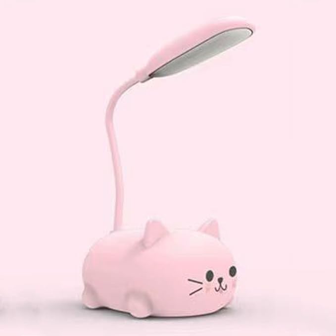 LED Kids Lamp, Mini Cat Table Lamp, Portable LED Night Light, Cute Desk Lamp, Foldable USB Rechargeable Reading Light Children's Bedroom (Pink)