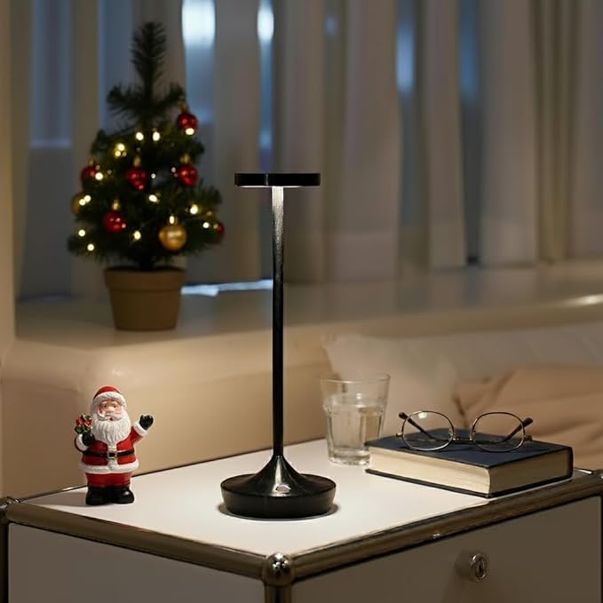 Cordless Table Lamp Rechargeable - 6000mAh LED Battery Operated Table Light - Portable Touch Dimmable Outdoor Waterproof Table Lamps for Patio Restaurant Dining (Black)