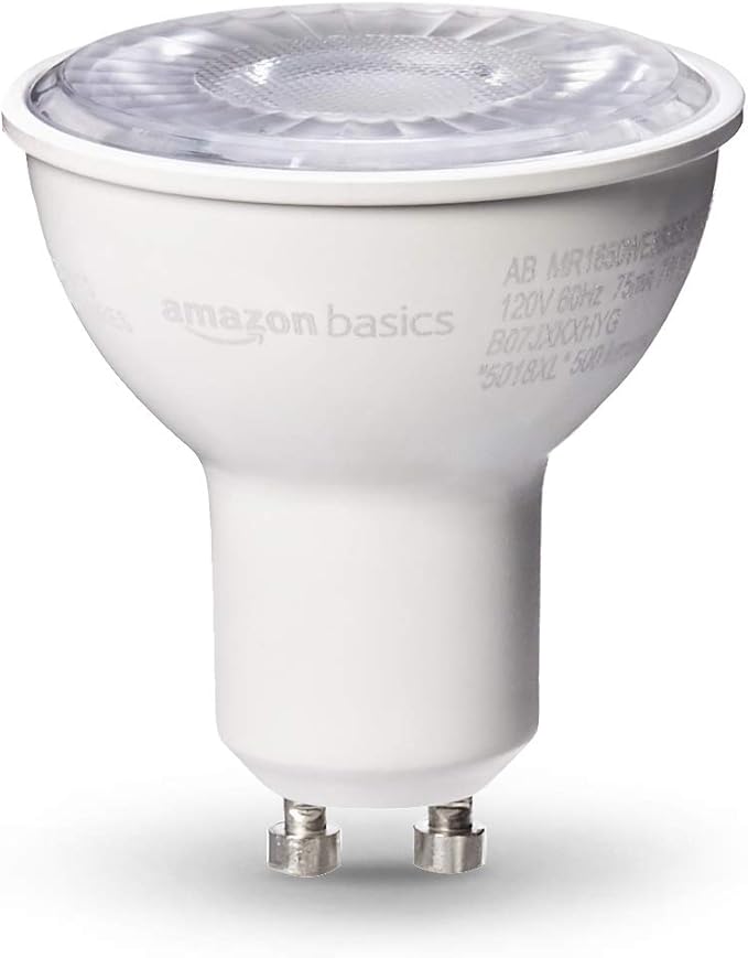 Amazon Basics MR16 LED Light Bulb, 50 Watt Equivalent, Energy Efficient 7W, GU10 Base, Daylight White 5000K, Dimmable, 10,000 Hour Lifetime , 6-Pack