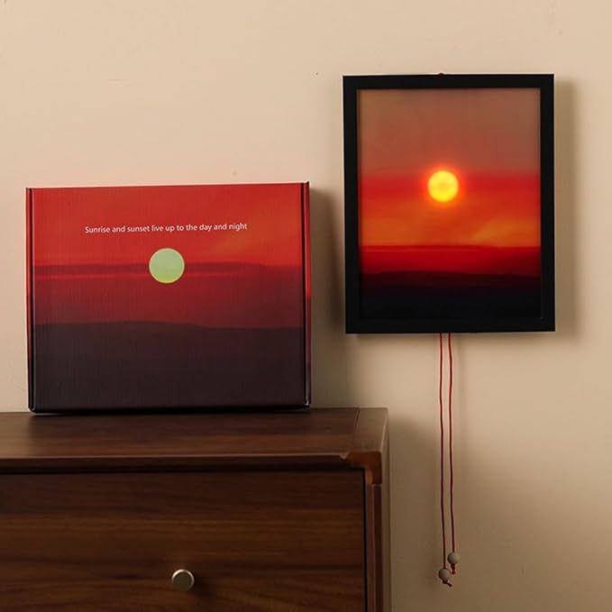 Creative Sunset Wall Lamp, Wall Decoration Art, Rechargeable Sunset Projection Lamp with Lift Control, Wall-Mounted Sunrise to Sunsets Atmosphere Light for Bedroom Living Room Party (8.6 x 10.6″)