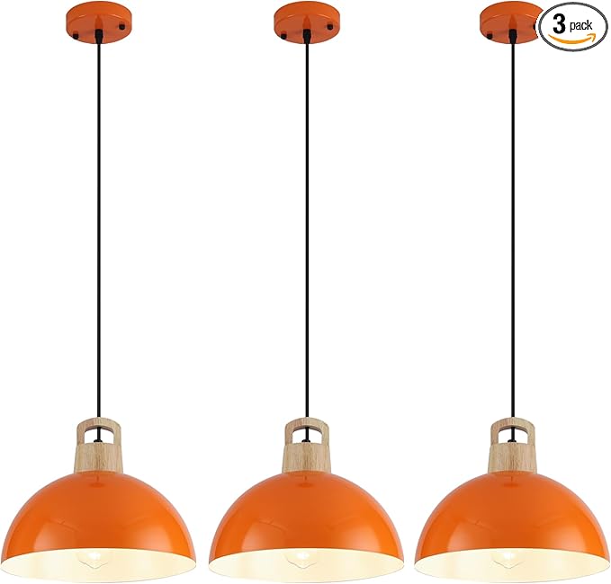 Modern Pendant Lights, 3 Packs 11.8inch Orange Pendant Light, Farmhouse Pendant Light, Kitchen Pendant Lighting, Pendant Lights Kitchen Island for Living Room, Bar, Bedroom, Office