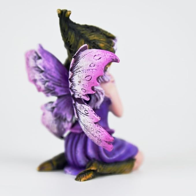 Fantasy Leaf-Hat Daydream Fairy Figurine, 8cm Purple Gradient Wings Elf Statue, Hand-Painted Resin Decor for Desk, Mini Fairy Garden & Shelf