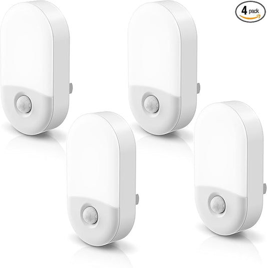 L LOHAS LED Motion Sensor Night Light Plug in, Motion Activated Night Light, 5000K Daylight White, Night Lights Plug Into Wall, Adjustable Brightness, Nightlights for Bathroom, Kids, Hallway, 4 Pack