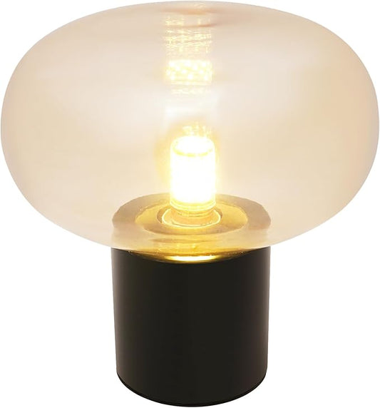 Mushroom Table Lamp Marble Base Glass Shade, Art Deco Bedside Nightstand Lamp for Living Room Bedroom Office, 12W E27 LED Bulb Included - 9''Lx 9.84''H,Illumination Area: 3-5㎡/32-54ft² (Amber)
