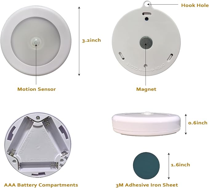 Motion Sensor Night Light, Portable LED Light, Cordless Lamp, Battery Operated Wall Sconces for Corridor, Stairs, Wardrobe, Cabinet, Bedroom, Washroom, Backyard, Garages (Warm White)