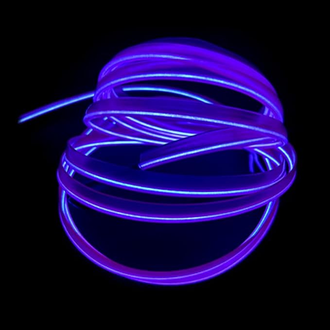 MaxLax El Wire Purple Interior Car LED Strip Lights, 10m neon Wire 12V with Fuse Protection for Automotive Car Interior Decoration with 6mm Sewing Edge