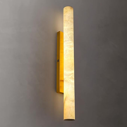 Brass Alabaster Wall Sconces, Spanish Natural Marble Wall Sconce, 36" Long Stone Wall Sconce Dimmable, Gold Alabaster Sconces Wall Lighting Indoor, Marble Wall Light for Bathroom, Living Room,Entryway