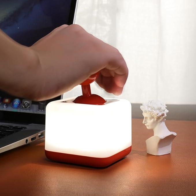 Rocker Night Light Lamp, 2-Speed Timer Bedside Lamp Rechargeable USB LED Companion Light with DIY Emoji Stickers, Side Table Light for Night Rising (Red)