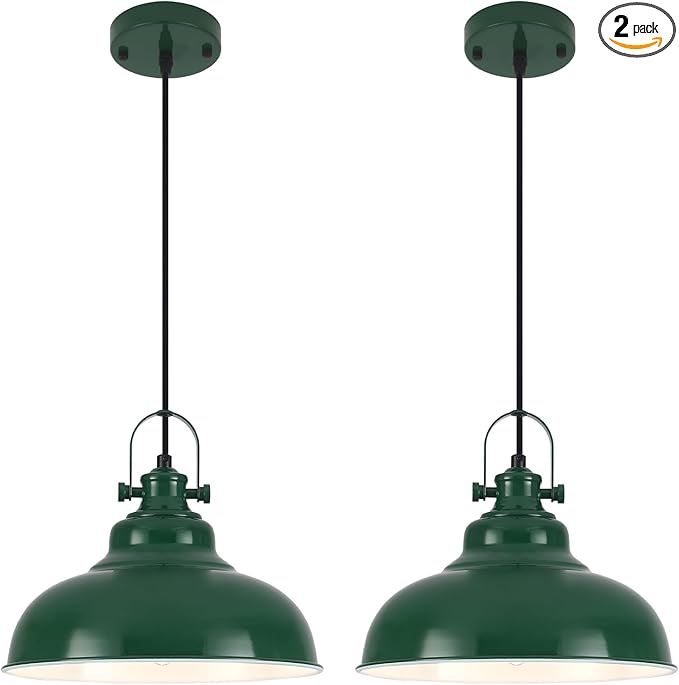 Green Pendant Lights Kitchen Island 2 Pack, Dome Pendant Light, Farmhouse Pendant Light Fixtures (11.41" W), Island Pendant Light for Kitchen, Restaurants, Cafes