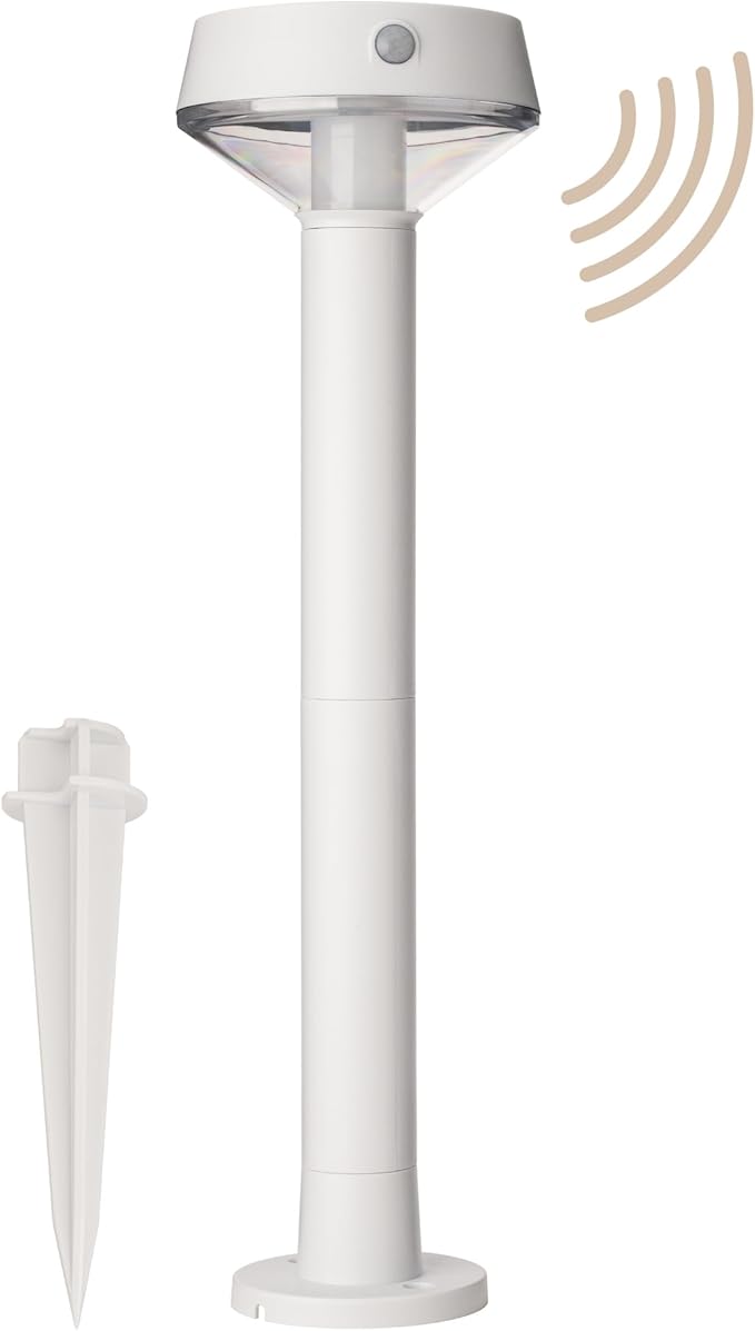 EcoPath Solar Collection LED Landscape Path Light or Fence Post Light with Linkable IR Motion Sensor and Daylight Sensor 80 Lumens 8 Hours on Full Charge 3000K in White