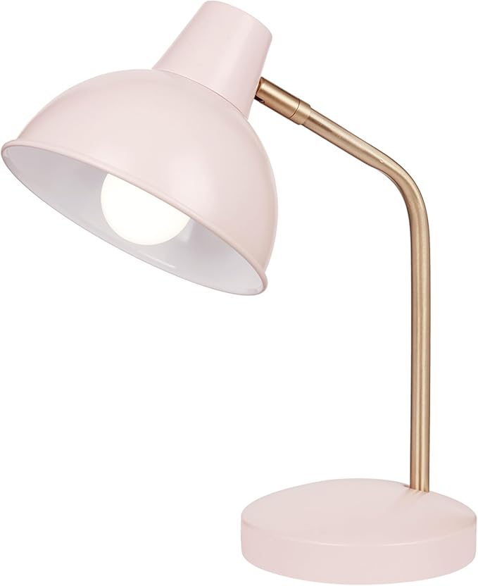 Globe Electric 67339 16 Inch Pink Desk Lamp with Gold Arm, in-Line On/Off Switch, Reading Light, Ideal for Bedroom, Dorm and Office