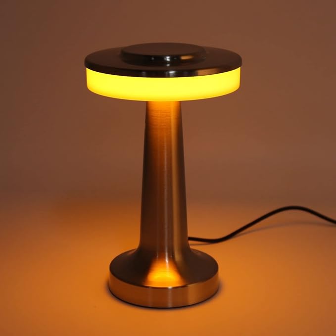 Cordless Table Lamp, Retro Style Touch Control 3 Color Adjustment Metal Paint Appearance LED Table Lamp Electroplating Wire Drawing Process Anti Oxidation Soft Light Portable Night Light(Silver)
