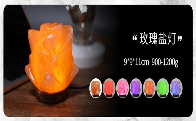 Himalayan Salt Lamp with USB Power, Natural Shape, Color-Changing LED and Warm White Light, Wooden Base Night Light (I, Change Color)