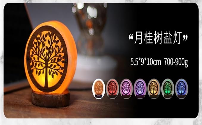 Himalayan Salt Lamp with USB Power, Natural Shape, Color-Changing LED and Warm White Light, Wooden Base Night Light (L, Monochrome)