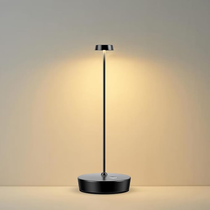 Cordless LED Table Lamp，Rechargeable Battery Desk Lamps, 3 Color Stepless Dimmable Metal Battery Table Lamps, Portable Table Light for Indoor/Outdoor/Restaurants/Bedroom/Bar