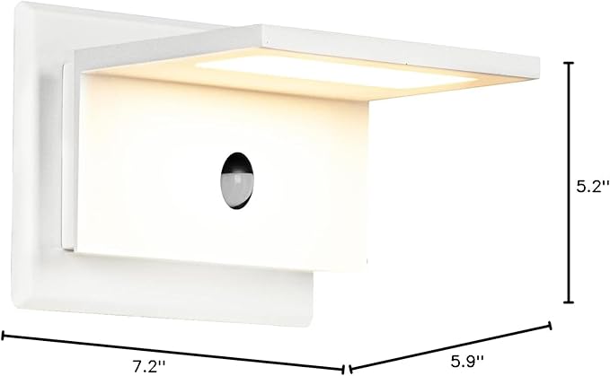 Motion Sensor Outdoor Wall Light 2 Pack White LED Exterior Porch Light Fixture for House Garage Patio Modern Wall Mount Lamp IP54 Waterproof 680LM 10W