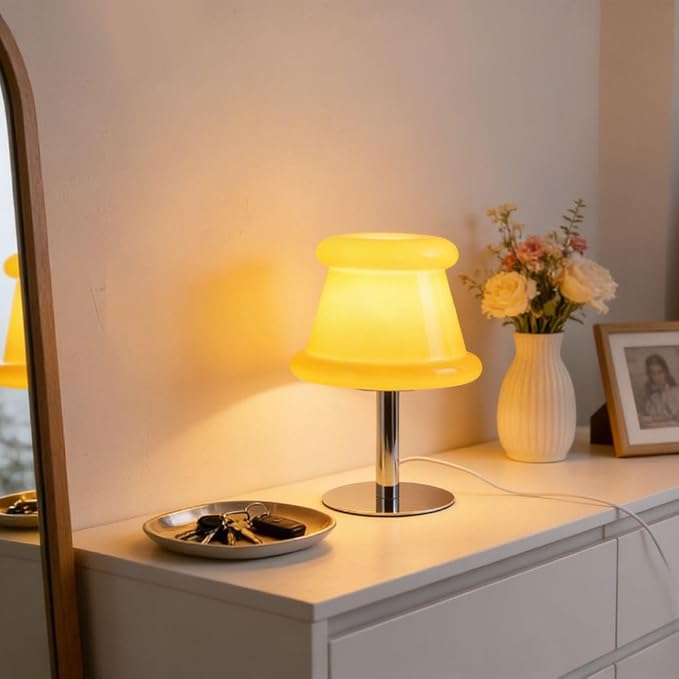 Hat Orange Lamp for Living Room,Mid Century Modern Table Lamp for Bedroom,Bedside Warm Lamp,Unique Aesthetic Home Decor