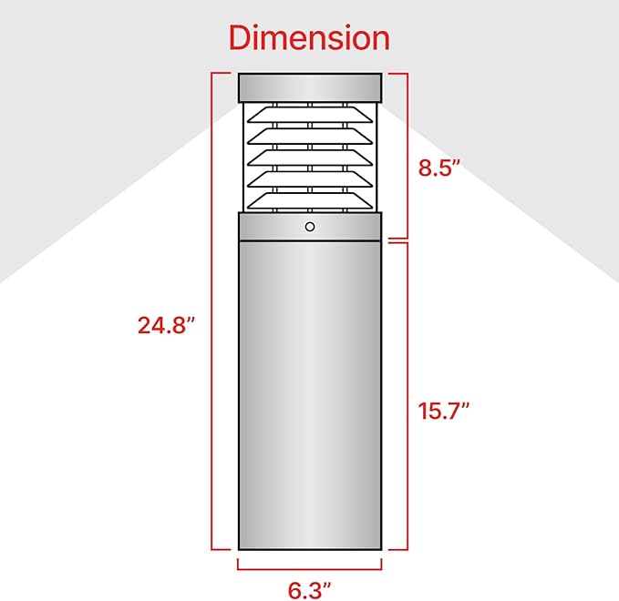 LightingLabs Led Bollard Landscape Lighting 10 Watts 25 Inch 3CCT 3000/4000/5000K 120-277V Outdoor Pathway Light Wired Ideal for Garden, Commercial Driveway Rated IP65 ETL Listed Circular Flat Louvre