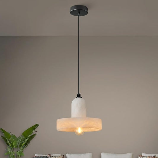 Alabaster Pendant Light for Kitchen Island, Modern Brass Hanging Light Fixture with Natural Alabaster Stone Shade, Adjustable Pendant Lighting Over Sink, Dining, Bar, Counter - 1 Pack