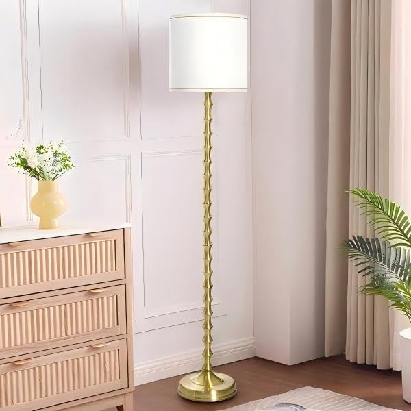 64.5''Gold Floor Lamp, Modern Tall Standing Lamp with Gold Finish and White Lampshade for Living Room, Bedroom, Office, Dining Room, Corner Lighting