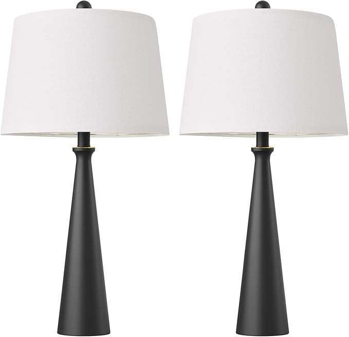 Oneach 25.75" Modern Table Lamp Set of 2, Bedside Lamps with USB Ports, Black Nightstand Lamps Set for Living Room Bedroom House Bedside Home Office Family