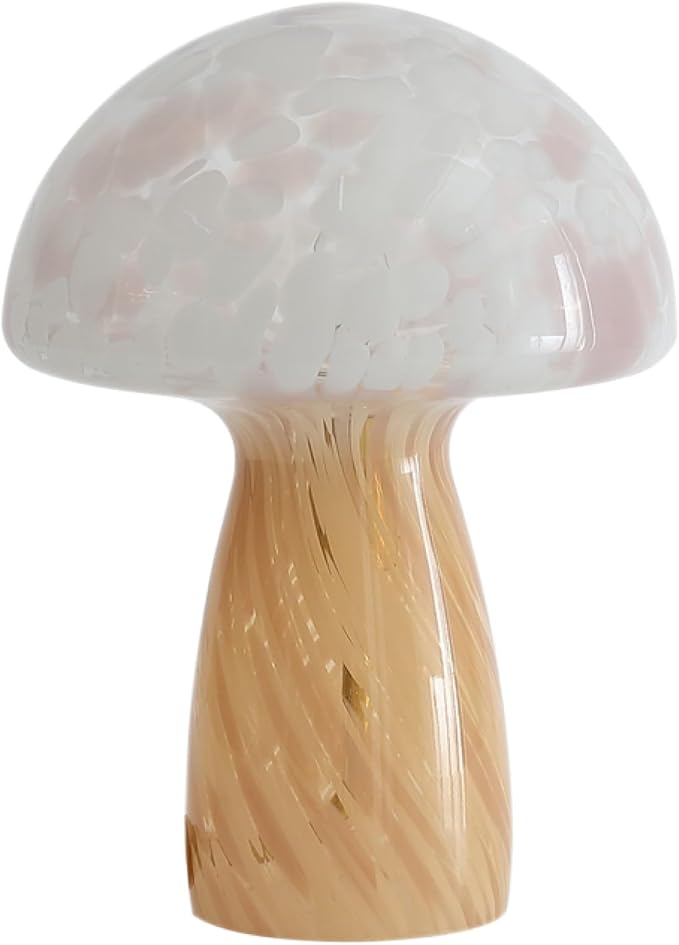 Urban Lifestyle 12" Blush Tortoise Glass Mushroom Lamp, Modern Retro Table Lamp for Bedroom, Living Room, or Office Décor