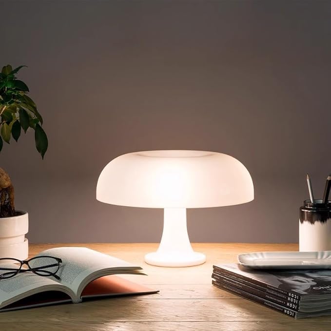 Mushroom Table Lamp W Dimmable with 4 Lighting Modes Retro Mushroom Shade Shaped Desk Lamp Mood NightLight Room Lights Table Lamp for Home Bedroom Liveroom Aesthetic Mid Century Modern (White)